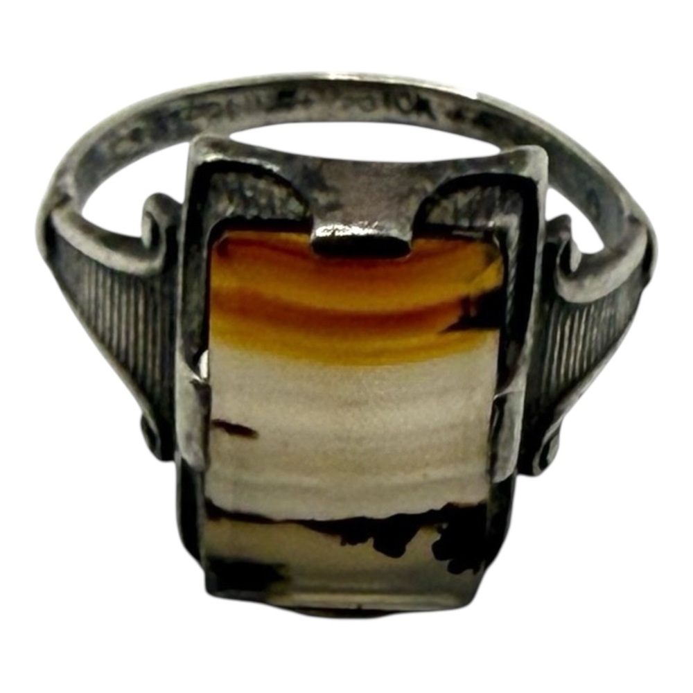 Antique Otsby & Barton OB Sterling Agate Ring c. 1910–1920